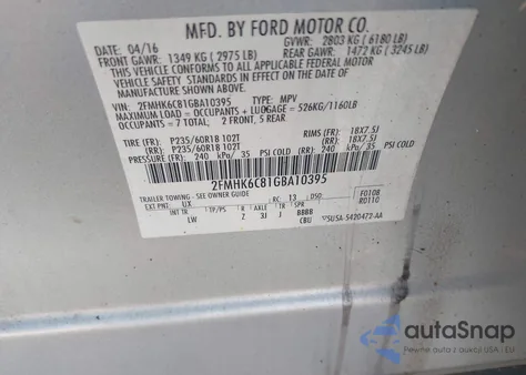 2016 Ford Flex Sel from USA, damaged, VIN 2FMHK6C81GBA10395